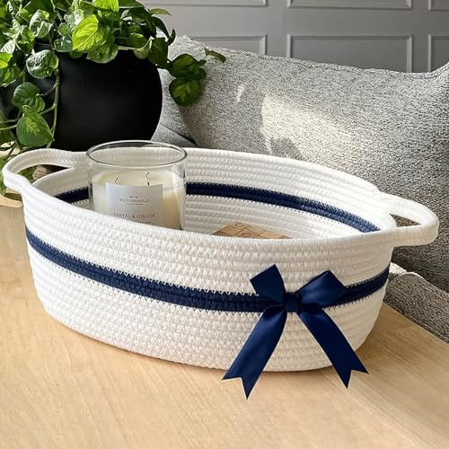 TIMEYARD Aufbewahrungskorb Geflochten Baumwolle 33x25x12cm Weiß | Eleganter Korb für Handtücher, Pflegeprodukte und kleine Gegenstände. Perfekt für Bad und Wohnzimmer