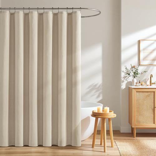 Woaboy Tenda Doccia Antimuffa, Tessuto in Lino 120x200 cm Beige | Impermeabile, con 8 Ganci in Metallo, Tende per Doccia in Poliestere Pesante di Lusso da Hotel