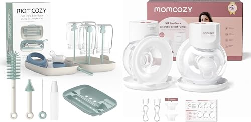 Momcozy Milchpumpe Elektrisch S12 Pro Quick, Freihändig breast pump electric, Tragbare Milchpumpe & Momcozy Baby Flaschenbürste Set mit Druck-Schaumtechnologie | Silikon Flaschenbürste