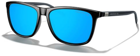 MERRY'S Lunettes de soleil polarisées unisexes en aluminium vintage pour homme/femme S8286 (bleu, 56), 0c02 Monture noire/Verres Miroir Bleu/Branches Grises, Taille unique
