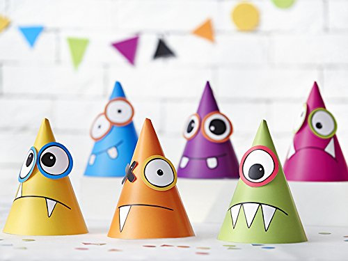 cama24com Lustige Monster-Party-Hüte Geburtstagshüte in 6 Farben 6 Stück DIY mit Palandi® Sticker