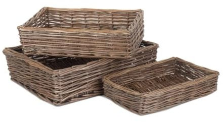 Red Hamper Antique Wash rechteckig mit geraden Seiten Wicker Fach 3er-Set PT077-079, Rectangular Straight-Sided Tray Set of 3