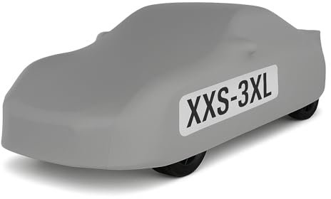 Car-e-Cover© Auto Abdeckplane – Indoor Autoplane Perfect Stretch – 180 g/m² elastisches Jersey – Atmungsaktiv – Konturgenau – Staubschutz – Für Garage & Halle - (Silbergrau, XL)