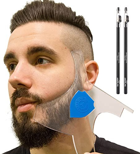 Aberlite Bart Shaper – Lineup Lineup Werkzeug mit einem Frisierstift (weiß) – lange Kanten | Anti-Slip – das ultimative Werkzeug zur Bartformung (blau)