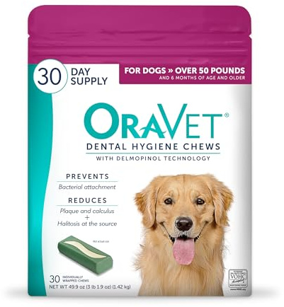 ORAVET Dental Chews for Dogs, Oral Care and Hygiene Chews (Large Dogs, Over 50 lbs.) Pink Pouch, 30 Count (Pack of 1)
