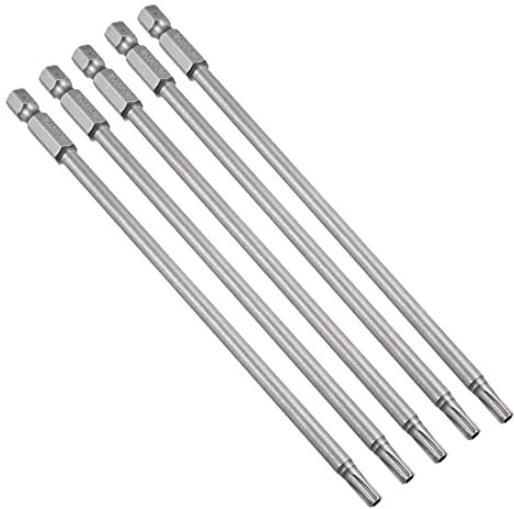sourcing map 5 Pcs T20 Magnetic Torx Screwdriver Bits, 1/4 Inch Hex Shank 5.9-inch Length S2 Security Tamper Proof Screw Driver Kit Tools