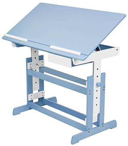tectake® Kinderschreibtisch, Schreibtisch höhenverstellbar, Kindertisch mit Stauraum Schublade, Tischplatte neigbar, höhenverstellbarer Tisch, Arbeitszimmer für Kinder, Jugendzimmer - blau