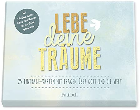 Lebe deine Träume Geldgeschenkbox: 25 Eintrage-Karten mit Fragen über Gott und die Welt - Mit Glückwunschkarte und Kuvert für ein Geldgeschenk