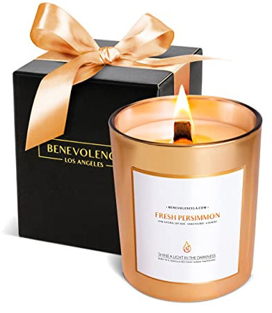 Benevolence LA Scented Candle | Fresh Persimmon Aroma, 8 oz Soy Wax | 45 Hour Burn | Rose Gold Jar, Aromatherapy Candle for Home, Women’s Gift