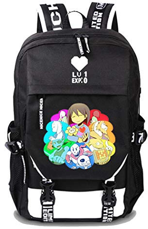 WANHONGYUE Undertale Spiel Cosplay Rucksack Schultasche Laptop Backpack mit USB-Ladeanschluss Schwarz / 11