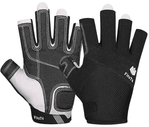 FitsT4 Sports Kajak Handschuhe 3/4-Finger gepolsterte Handfläche Mesh Rücken für Komfort Perfekt zum Segeln, Paddeln, Kanufahren, Kajakfahren, SUP Stehpaddeln,Schwarz,XXL