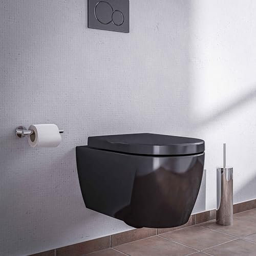 BERNSTEIN - Toilettes WC suspendu noir brillant, Cuvette à fond creux sans bride - abattant Veilleuse LED - 54,5x36x33cm (PxLxH) - NT2039