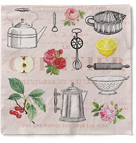 Sovie HOME Serviette LORI | Tissue 33 x 33 cm | 3lagige saugstarke und hochwertige Einweg-Serviette | 20 Stück | Vintage Küche