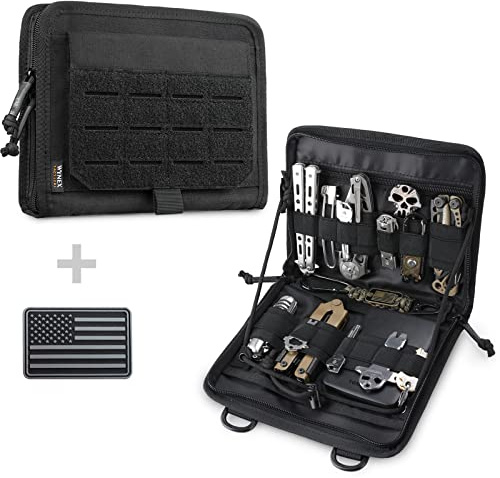 WYNEX Tactical Folding Admin Pouch, Molle Tool Bag of Laser-Cut Design, Utility Organizer EDC Medical Bag Modular Pouches Tactical Attachment Waist Pouch Include U.S Patch