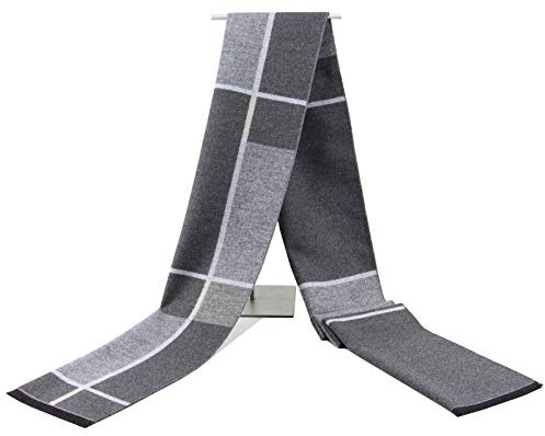 Rdylymx Herren Schals Klassische Ankunft Winter Plaid Schal Quaste Rand Weich Warm Schal, Grau 2020, Medium