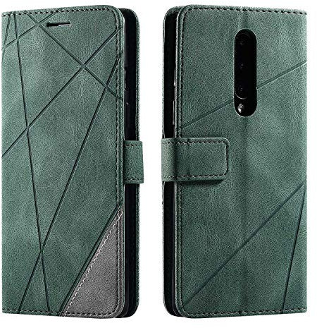 SONWO Hülle für OnePlus 8, Premium Leder PU Handyhülle Flip Case Wallet Silikon Bumper Schutzhülle Klapphülle für OnePlus 8, Grün