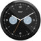 Mebus Quarz-Wanduhr mit Thermometer und Hygrometer / Kunststoff / Rund / Modell: 16100 / Farbe: Schwarz, 26 cm Durchmesser
