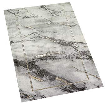 CARPETIA Teppich modern Designerteppich Marmor Optik grau Gold Größe 80x150 cm