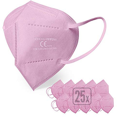 ENERGY BALANCE FFP2 Maske rose - Schachtel à 25 Stück - EU CE Zertifiziert, mit verstellbarem Gummiband und anpassbarem Nasenbügel| 5 Filtrationsschichten, Schützt drinnen und draußen (25-PINK)
