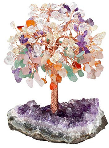 mookaitedecor Mehrfarbiger Kristallbaum, Amethyst-Cluster-Kristallsockel, Bonsai, Reiki, Fengshui, baum f眉r Reichtum und Gl眉ck