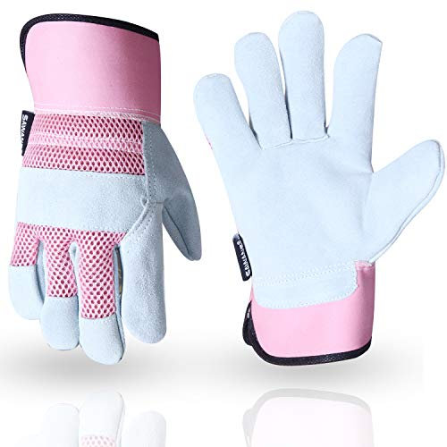 Thorn Proof Work Gloves Heavy duty Leather Gardening Gloves for Ladies Women Durable Protective Garden Rigger Hand Utility Safety Men Kids Washable Gripper (Pink, L)