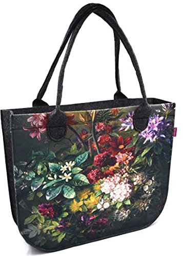 Bertoni Lady Shopper Damen Handtasche aus Filz mit Reißverschluss und Innentaschen Moderne Elegante Filztasche mit Blumen Design Bunt Muster für Sommer Alltag Einkauf (Bouquet)
