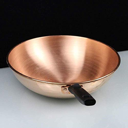 Sac de Pique-Nique Cuivre Pur Wok Casserole épais Mango sécurité Wok Longue for marmite à Fond Toute l'usage Domestique, poêle à Usage Domestique (Size : Single Handle 35cm)