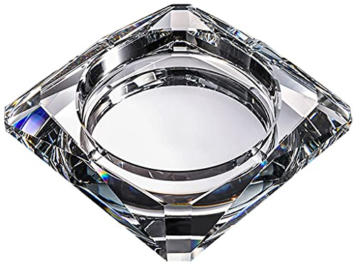 Cendrier en Verre de Cristal pour Cigarette, Support carré de Plateau de Cendres de Cigare pour la décoration de Table de Bureau à Domicile, avec 4 Fentes (Color : Crystal Sliver, Size : 18×18×4cm)