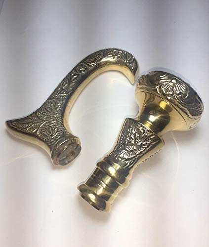 Golden Brass 2 Tare Handle Antique Victorian Cane Wooden Walking Stick