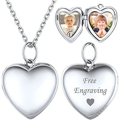 ChicSilver Personalisierter Medaillon Anhänger für 2 Foto Silber Herz Photoanhänger mit Wunschgravur Damen Mädchen Bildanhänger in Silber Foto Amulett für Freundin Ehefrau