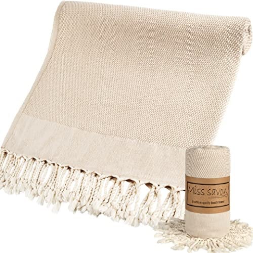Miss Savon Saunatuch - Original türkisches Strandtuch Baumwolle 95x200 cm | Saunahandtuch groß Handtücher XXL Decke für SPA Strand Sauna Fitnesss Sport Yoga Gym (Beige)