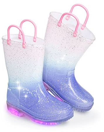 EUXTERPA Stivali da pioggia con glitter per bambini con manici per bambini da 1 a 9 anni, Rosa, viola, 32 EU
