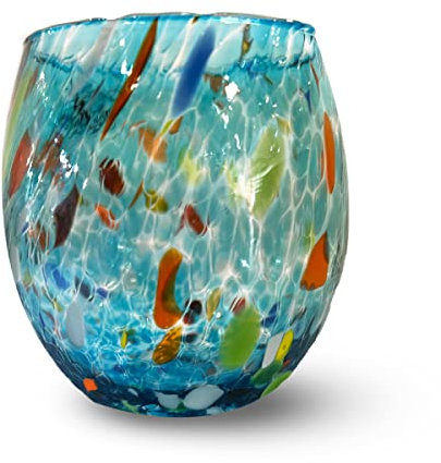 Gocce di Murano Copa de vino de Pioggia Arcobaleno de cristal de Murano soplado 200 ml elaborado a mano de colores por paquete de 1 copa de vino elegante y valioso (Acquamare, 1)