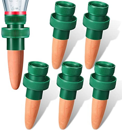 Patelai Terracotta Plant Watering Spikes Self to Use with Cola Bottles Houseplant Watering Stakes Automatic Irrigation System(5 Pack,Terracotta)
