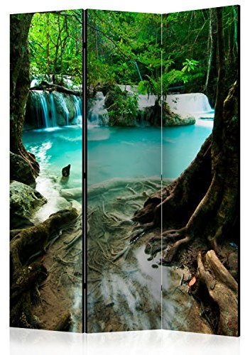 murando Akusticher Raumteiler Wasserfall Foto Paravent 135x172 cm beidseitig auf Vlies-Leinwand Bedruckt Akustikschaum Trennwand Spanische Wand Sichtschutz Home Office Wald c-B-0375-z-b