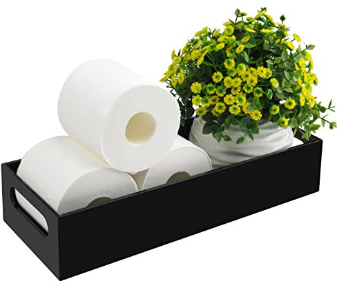 Tasybox Toilettenpapierhalter mit Aufbewahrung, Acryl-WC-Tank-Tablett, Schwarze Badezimmer-Tabletts mit Griffen, Waschtisch-Tablett für Heimdekoration