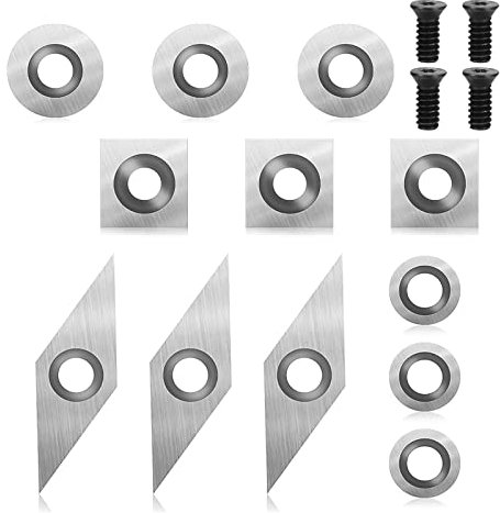 Hartmetall Wendeschneidplatten Set für Drehmeißel,12 Stück CNC Hartmetall Einsatzschneider für Holz Drechselwerkzeug Geliefert mit 4 M4 Schrauben,Hartmetalleinsätze