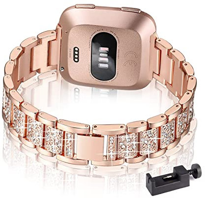 Metall Armband Kompatibel mit Fitbit Versa 2/ Lite/Fitbit Versa 3 /Sense Armband Edelstahl Für Damen Ersatz mit Elegant Für Fitbit Versa 2/ Lite/Versa 3 /Sense (Roségold,Versa 3/Sense)