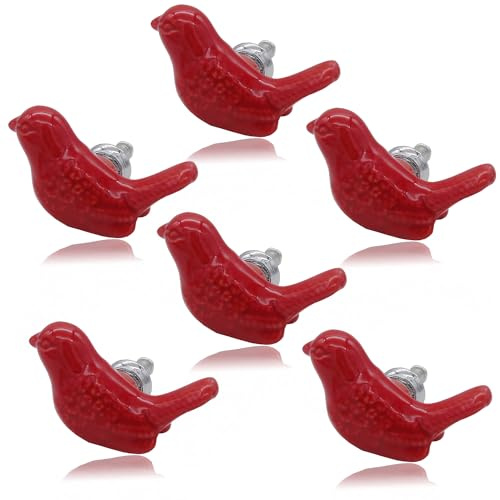 Tecrio Paquete de 6 pomos y tiradores de cerámica vintage para cajones, decoración artística de pájaros, pomos y manijas para habitación de niños, baño, cocina, puerta, armario, con tornillos, color