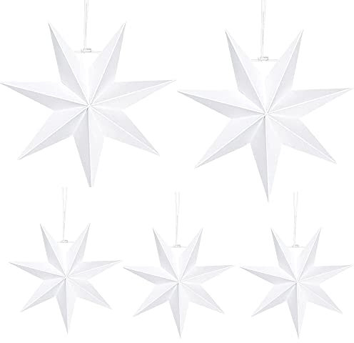 Miuno Papiersterne für Weihnachts Deko, 7 Zacken Weihnachtspapiersterne, 25cm 40cm, Skandinavisch Papiersterne für Weihnachtsdekoration, Fensterdekoration,Advent,DIY (Weiß)