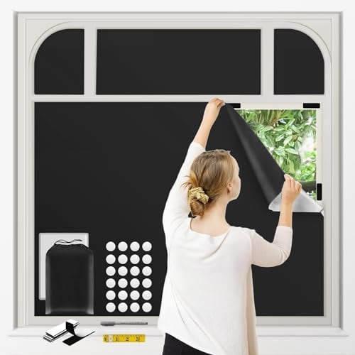 Wudlad Tela Opaca para Ventanas 300x 145cm Cortina Blackout Portatil,Tela Oscurecedora Ventana,Estor Opaco Sin Taladrar,Persiana Térmico Estores Opacos para Dormitorio Caravana Ventanas de Tejado