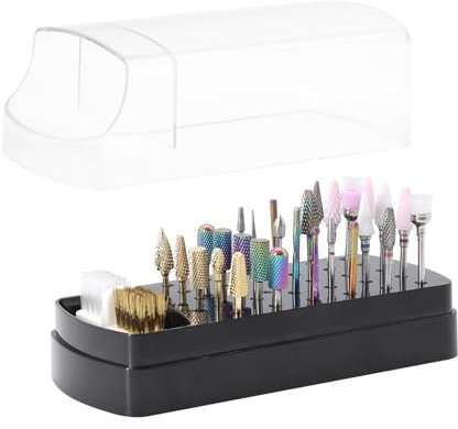 2 in 1 Nagelbohrer-Bits Halter und Nagelbohrer-Bits Bürsten,30 Löcher Nagelbohrer Aufbewahrungsbox Organizer Container Displayer Maniküre Werkzeuge(nicht Enthalten Bohrer) (Black)