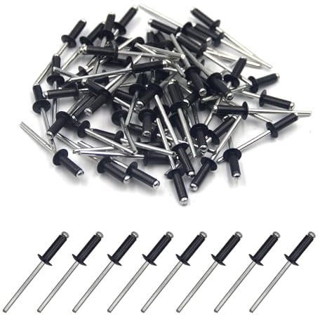 BESTYCHAO 100pcs Aluminium Blind Rivet, Open End Rivet Pop Rivet, Pack of 100 4.8 x 10mm (Black)