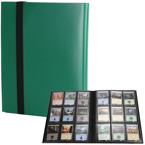 Sammelalbum for Sammelkarten mit 9 Rastern, Album for Spielkartenhüllen mit Gummiband, 20 Seiten Brettspiel-Animations-Charakterkarten-Sammelbuch/363 (Color : Green)