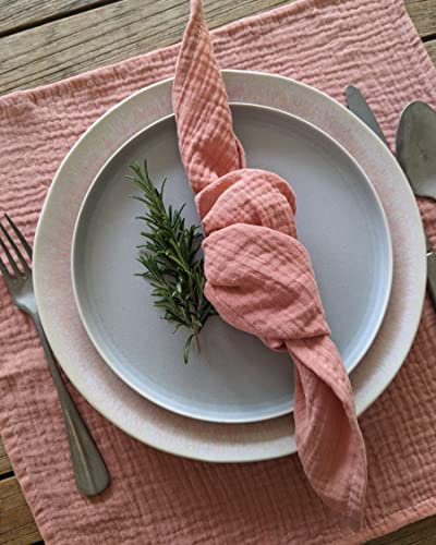 Farnberg Stoffservietten Musselin, Boho Stoff Serviette aus Musslin, bügelfrei | Hochzeitsservietten | 4 Stück | 100% Baumwolle einfarbig, Uni | In Deutschland genäht | 40x40 cm | Terracotta