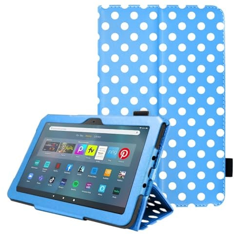 TECHGEAR Smart Case Designed For All New Amazon Fire Max 11 (2023 / 13th Generation) Slim PU Leather Folio Smart Stand Case Cover with Hand Strap & Auto Wake/Sleep [Blue Polka Dot]