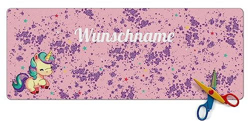 PR Print Royal Schreibtischunterlage selbst gestalten mit Name - Einhorn mit Glitzer-Optik - Waschbar, Personalisierte Geschenke zur Einschulung | 800 x 300 mm, Rutschfest, Schreibtischschutz
