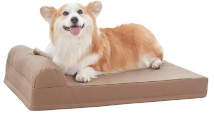 MixPet Orthopädisches Hundebett aus Kunstleder, Größe M, wasserdichte Nackenrolle, 81,3 x 61 cm