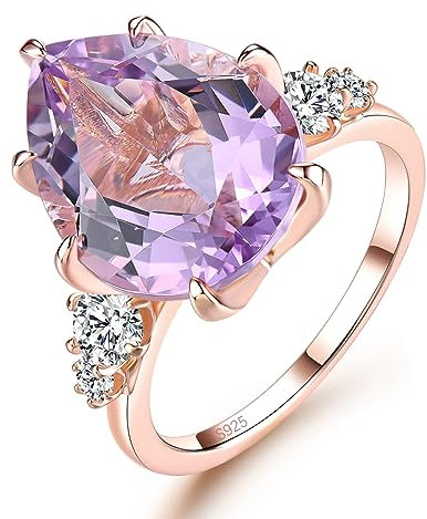 LP LOHASPIE 18K Rose überzogene Statement Ringe für Frauen Mädchen S925 Sterling Silber Naturstein Rosa Amethyst Birthstone Ring Feiner Schmuck (Lila, L 1/2)