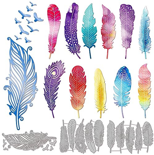 GLOBLELAND Federn Stanzformen Für DIY Scrapbooking Metall Vögel Federn Stanzformen Prägeschablonen Vorlage Für Papierkartenherstellung Dekoration Album Handwerk Dekor